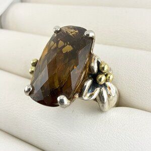Ann King Ring Sterling Silver 18k Yellow Gold Floral Flower Smoky Quartz Size 8